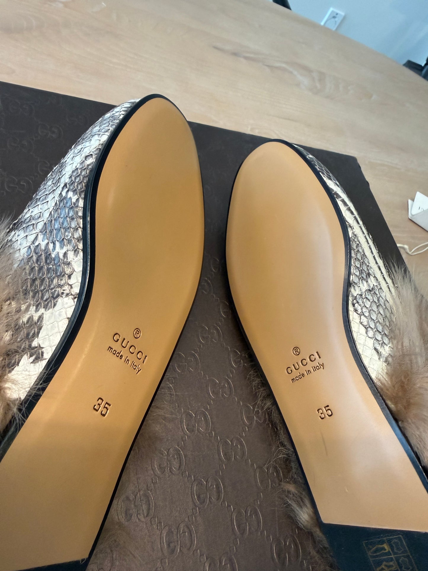Authentic Gucci genuine Python sherling Princetown mules limited edition size 35 women’s retail over $2500 brand new ! Just tried on