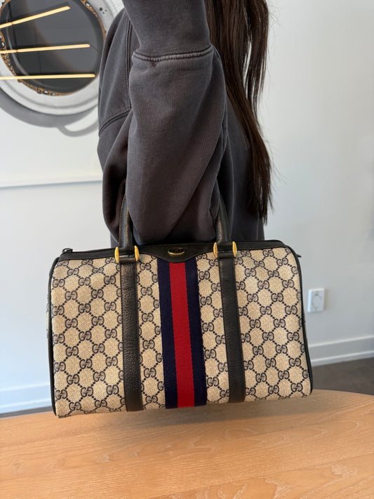 Gucci blue web Ophidia supreme top handle speedy in the best condition possible with red storage insert!!