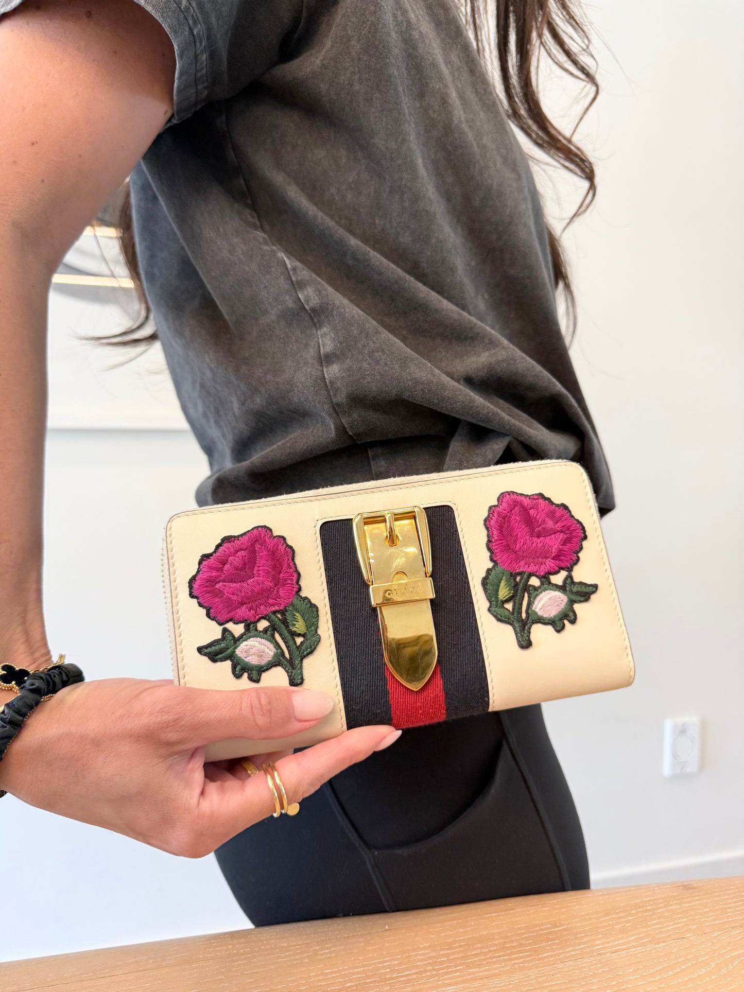 Authentic Gucci Ophidia Blue Web Rose zip around xl wallet in dustbag ! Retail is over $1250! Limited edition double rose
