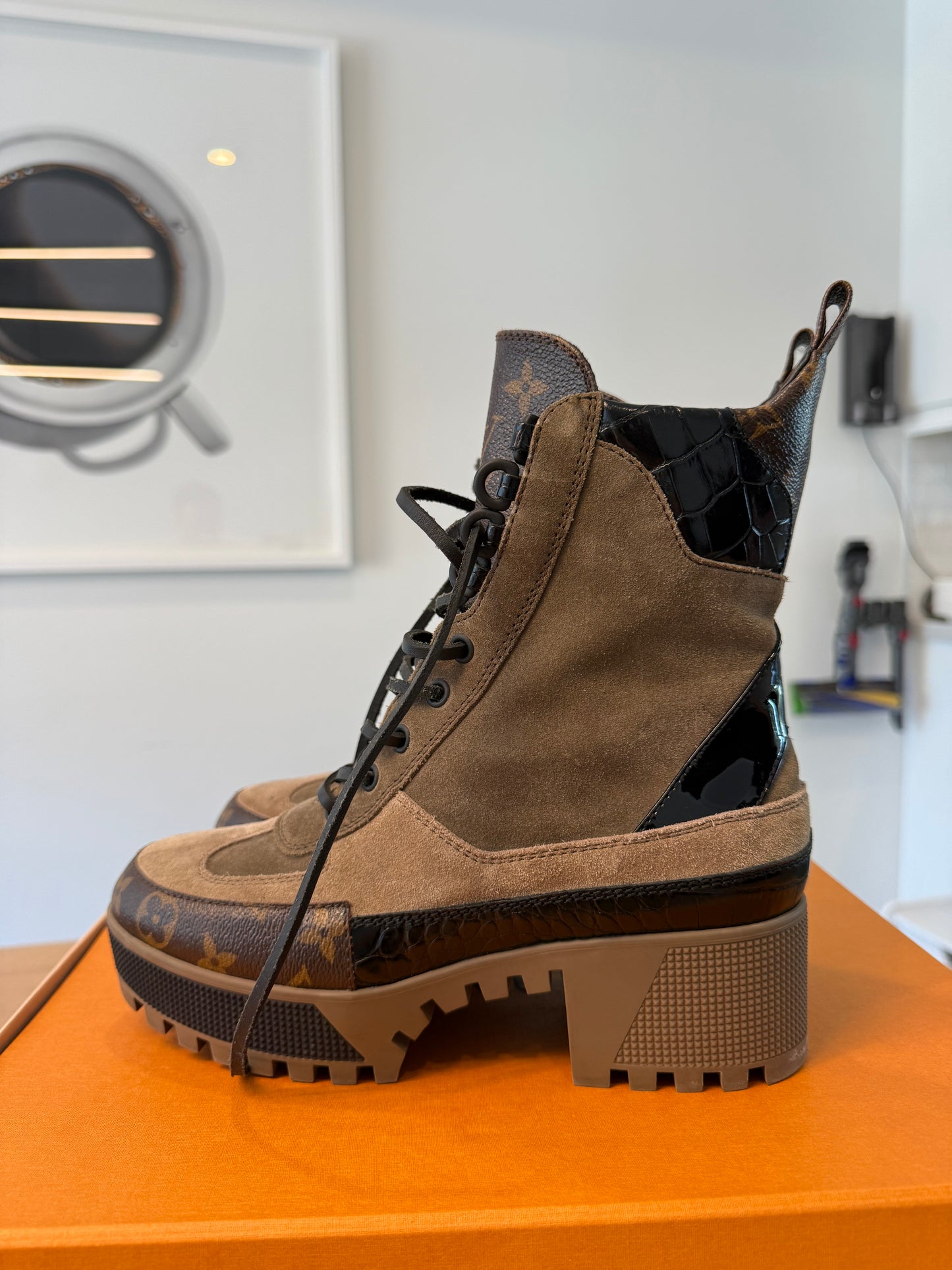 Authentic Louis Vuitton Laureate Platform Desert Boots size 36.5 in dustbag box and paper bag ! Client paid $2180 plus tax worn once ! Brand new condition