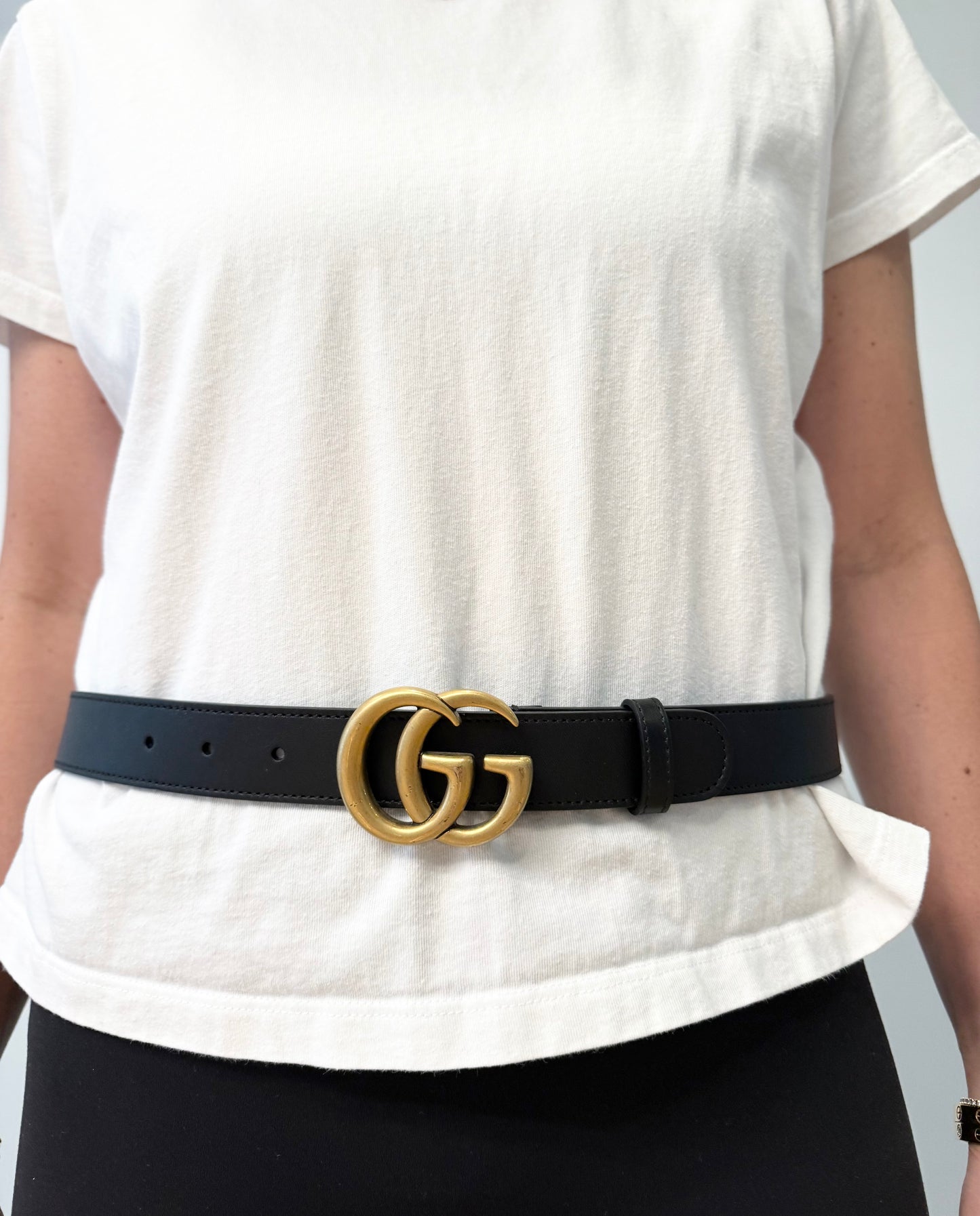 Authentic Gucci Marmont GG black / gold classic belt in size 80 fits xxs xs and small! Pristine condition $755 plus tax retail!