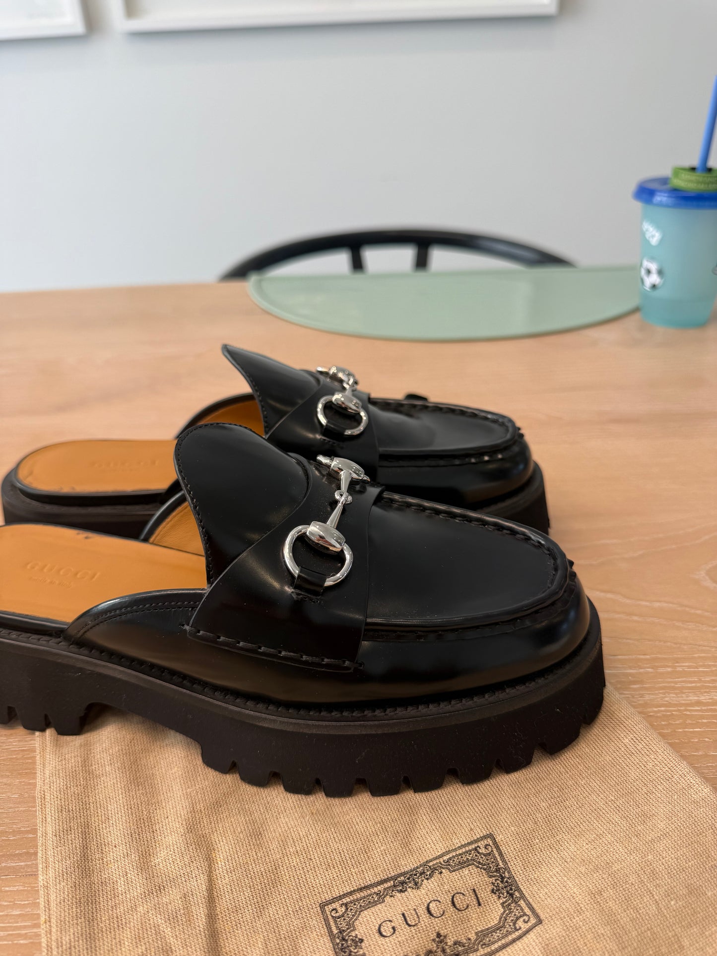 Authentic Gucci Black/ Silver Patent Leather Mule Horsebit brand new in dustbag women’s size 38! Client paid over $1500 with tax ! Never worn !