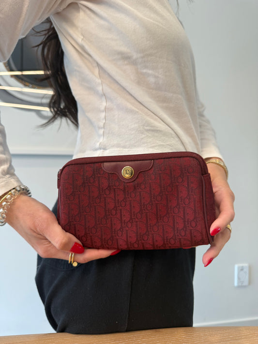 Rare Dior red on red stunning zipper top clutch with phones keys makeup etc