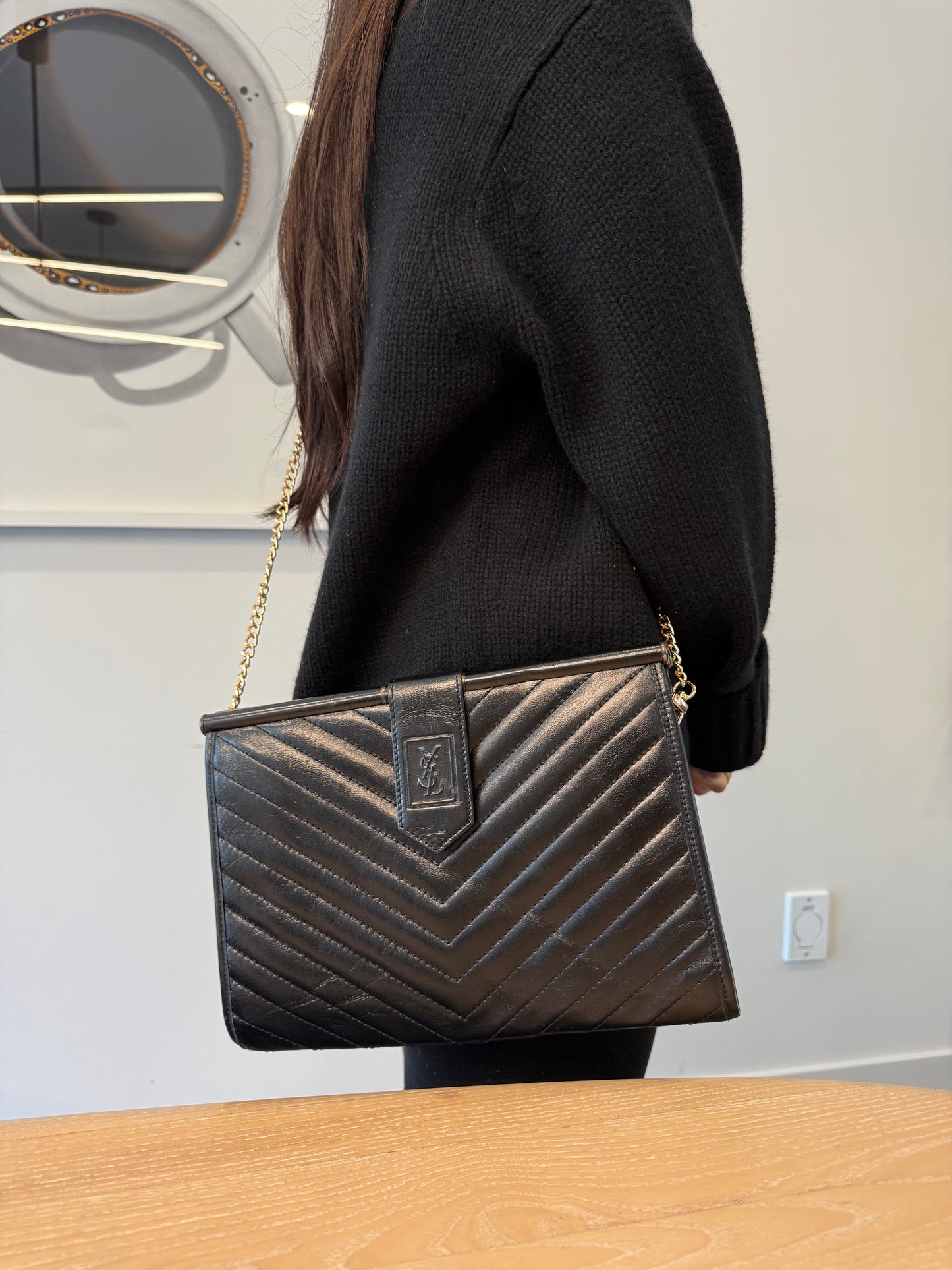 Rare Yves saint Laurent lamb skin magnetic closure chevron stunning condition inside and out crossbody clutch! Fits phones wallets keys makeup etc