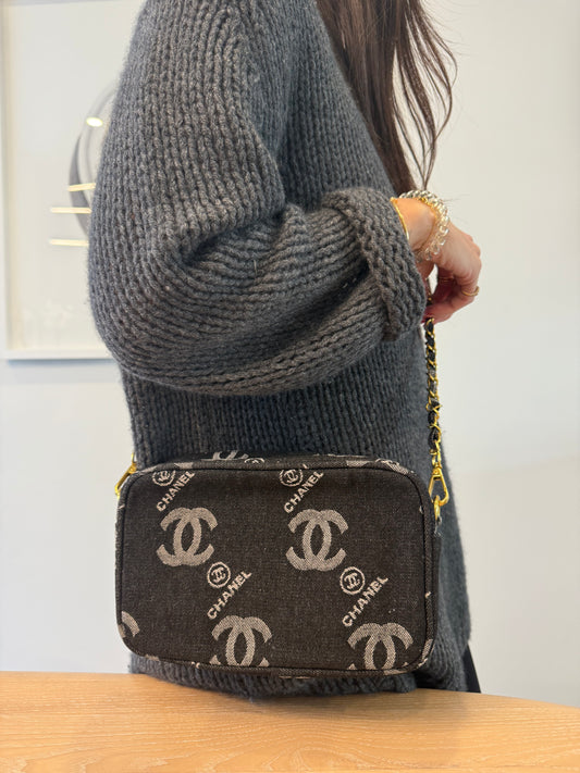 Chanel vip denim zipper top crossbody! This is a makeup novelty piece ! So rare fits phones keys wallets etc